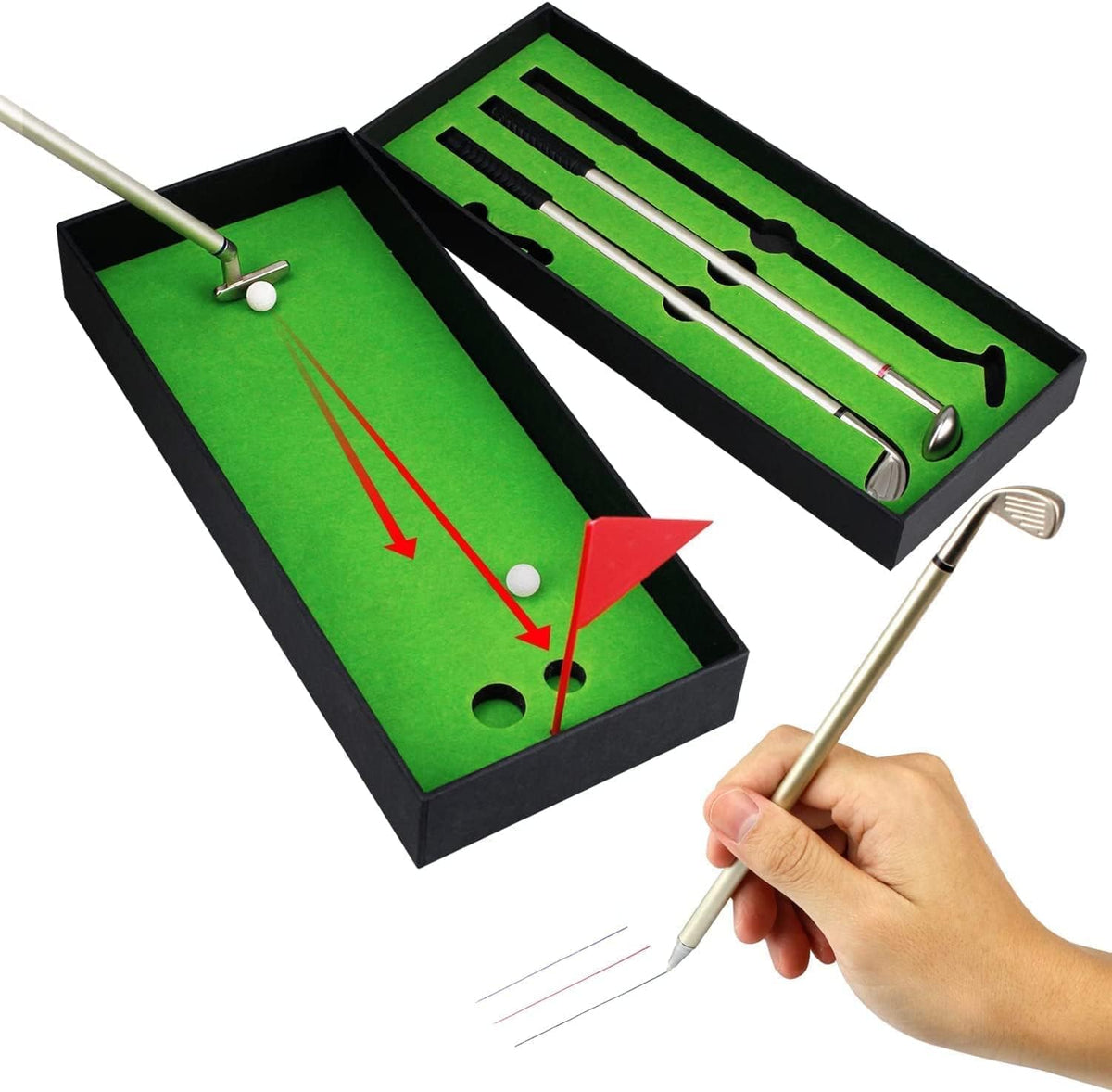 Kofull Lustige Golf Geschenke Für Männer Mini Golf Desktop Set, Golf Club Stifthalter Mit Putting Green, Schreibtisch Gadget Geschenk