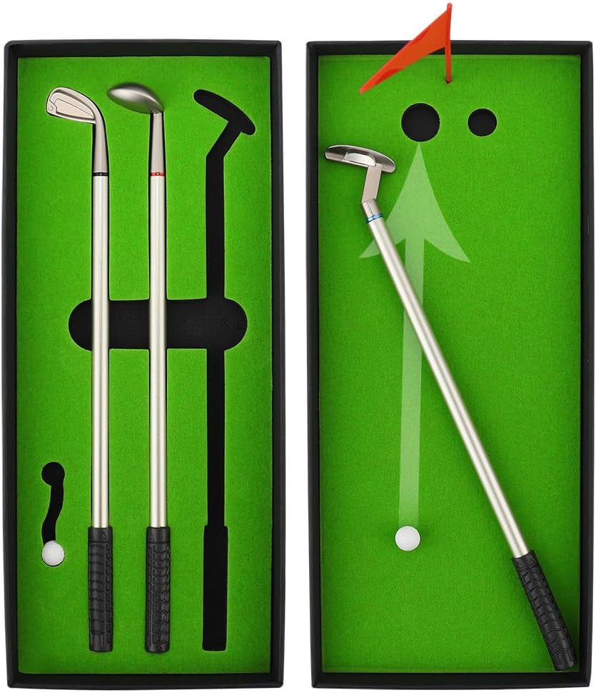Kofull Lustige Golf Geschenke Für Männer Mini Golf Desktop Set, Golf Club Stifthalter Mit Putting Green, Schreibtisch Gadget Geschenk